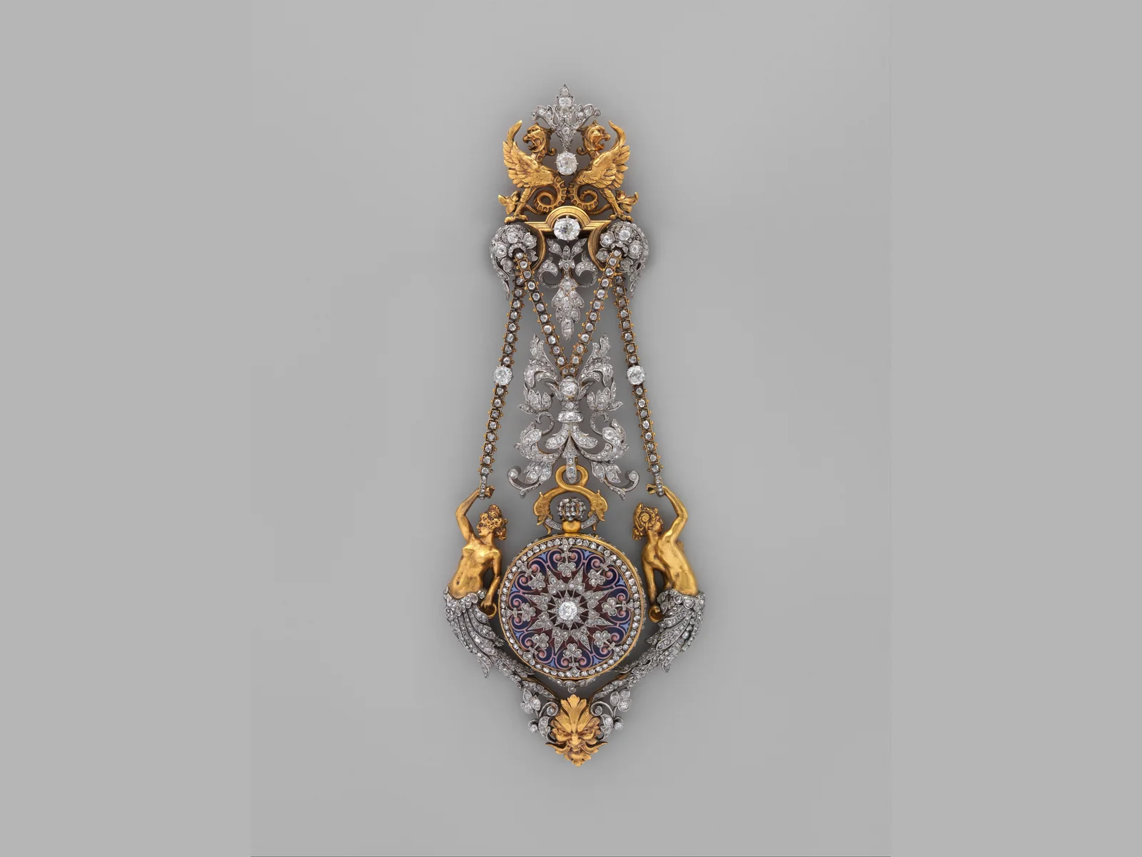 Prunkvolle Uhr mit diamantbesetzter Chatelaine aus den Jahren 1875 bis 1878